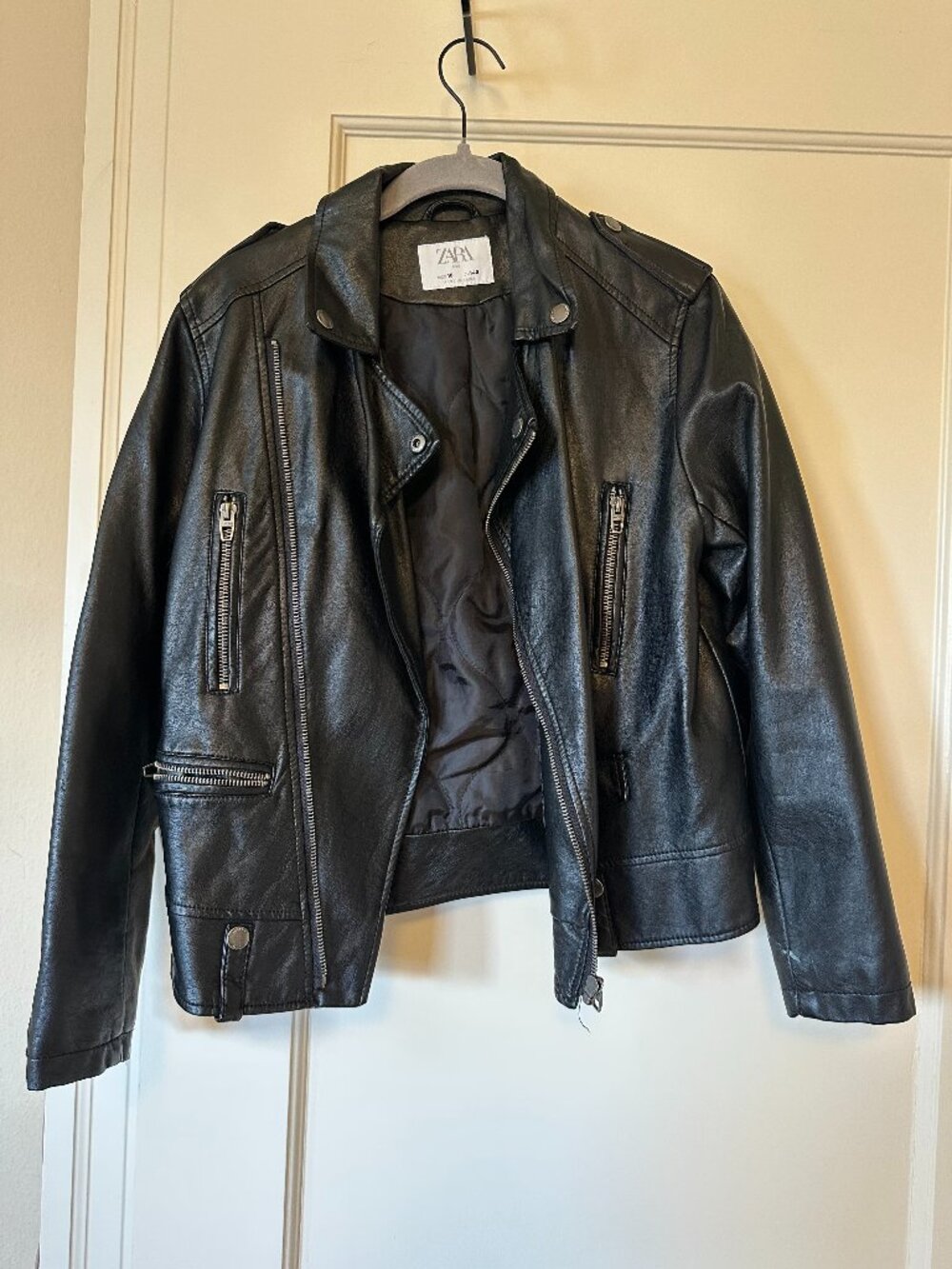 Zara Kids Black Faux-Leather Biker Jacket/ Size 10